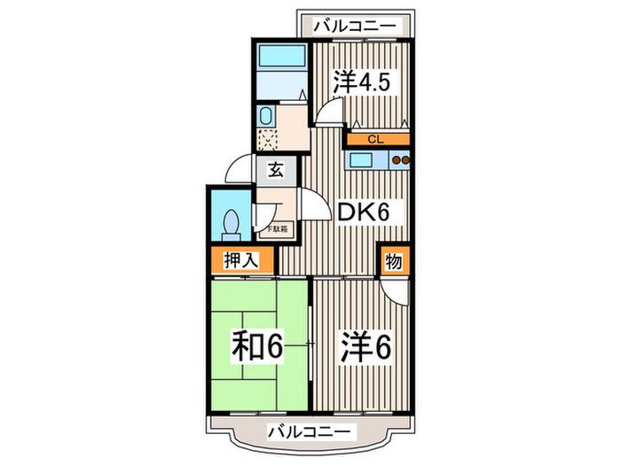 セブン津久井浜3棟(3DK/1階)の間取り写真