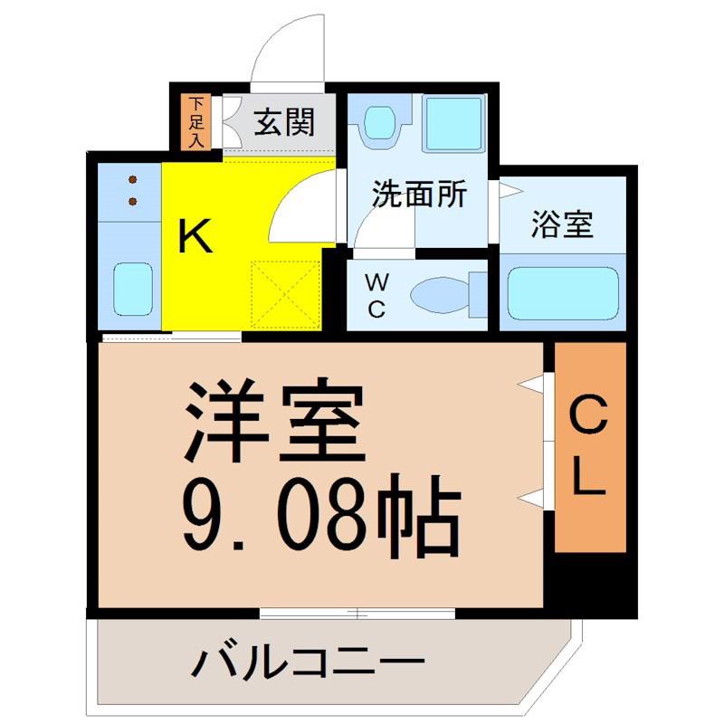 ピースプレイス牛巻(1K/8階)の間取り写真