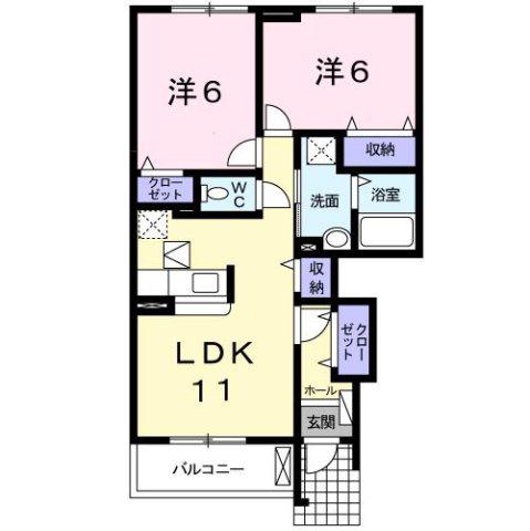 さくら B棟(2LDK/1階)の間取り写真