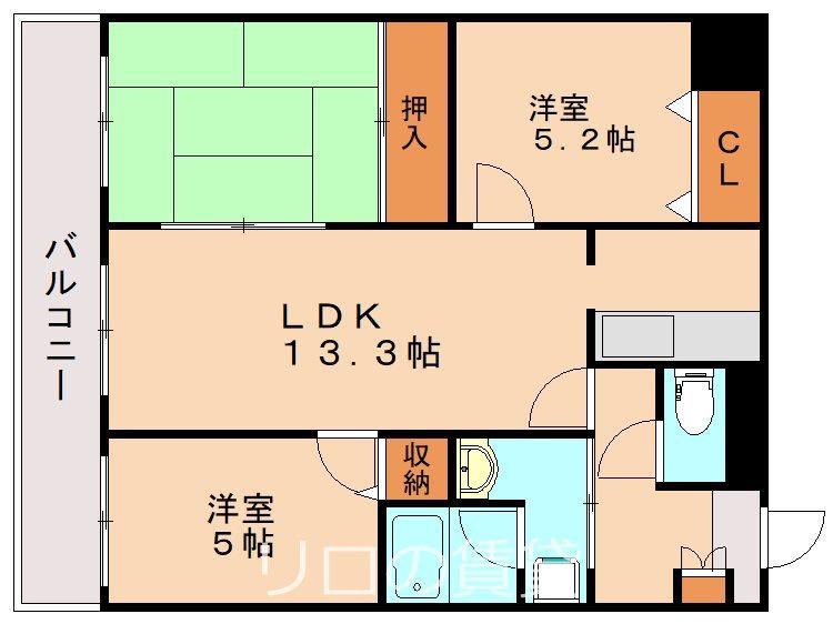 UBI飯塚(3LDK/9階)の間取り写真