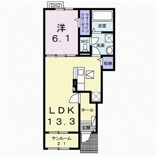 ロイヤルオークII(1LDK/1階)の間取り写真