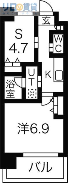 スプランディッド新大阪III(1SK/14階)の間取り写真
