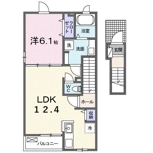 シャルマン ツー(1LDK/2階)の間取り写真