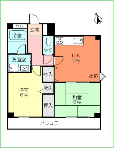 オークハイム(2DK/3階)の間取り写真