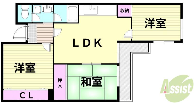 シュロス五月山II(3LDK/5階)の間取り写真