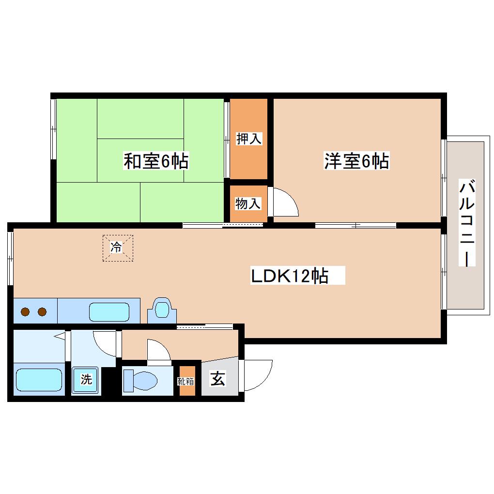 アミューズシバタ A(2LDK/2階)の間取り写真