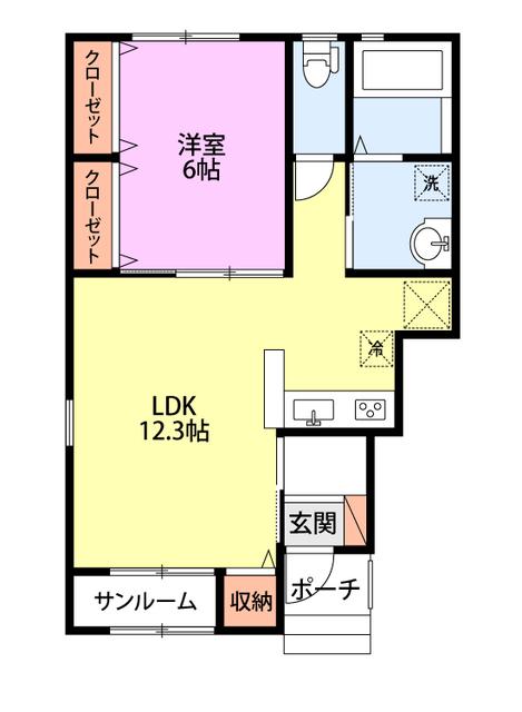 うららB棟(1LDK/1階)の間取り写真