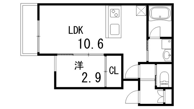 アリシア畑原通(1LDK/2階)の間取り写真