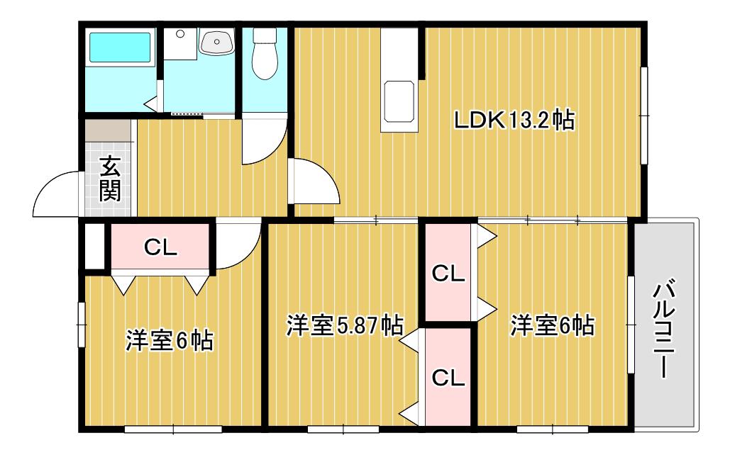ブランボヌール小倉(3LDK/2階)の間取り写真