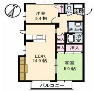メルヘン青山(2LDK/2階)の間取り写真