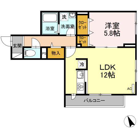 アルカーサ(1LDK/2階)の間取り写真
