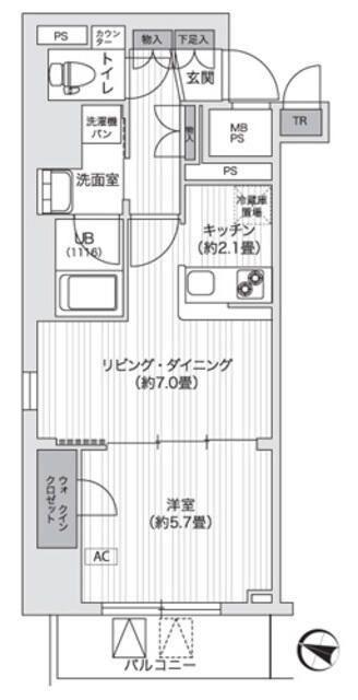 プライマル五反田(1LDK/9階)の間取り写真
