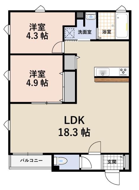 RUSCELLO中割(2LDK/1階)の間取り写真