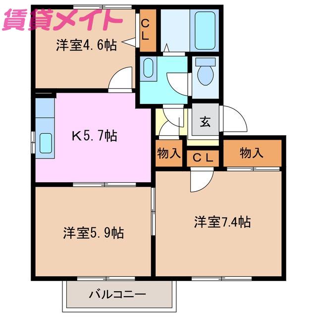 テクノハイツ藤 D(3K/1階)の間取り写真
