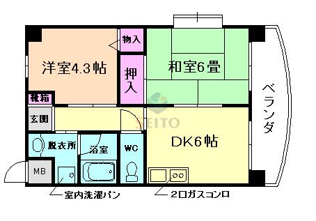 ロイヤルハイツ(2DK/4階)の間取り写真