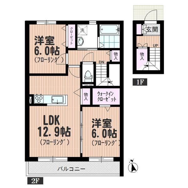 ヴィラ・アベニューI(2LDK/2階)の間取り写真