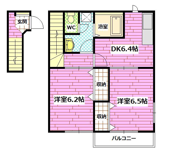シャンドフルールII(2DK/2階)の間取り写真