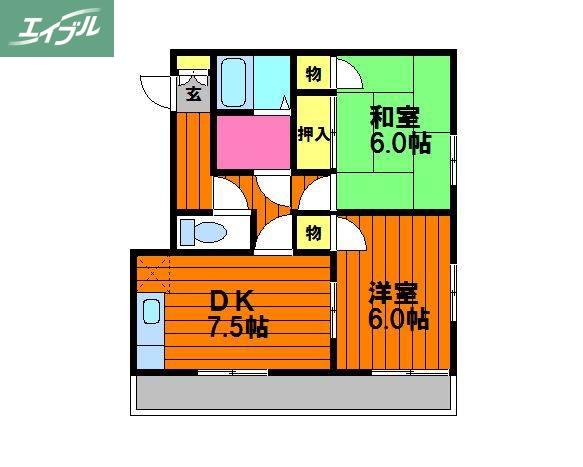 ガーデンハウス伊島町(2DK/2階)の間取り写真