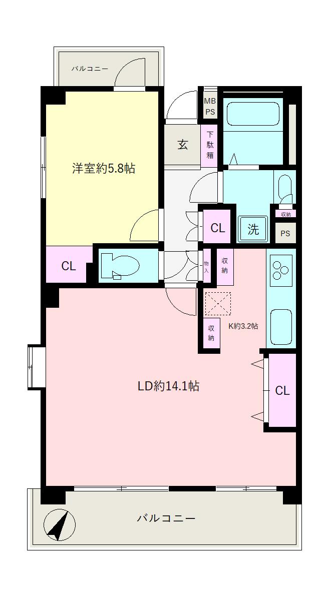 上大岡北パークホームズ参番館(1LDK/5階)の間取り写真