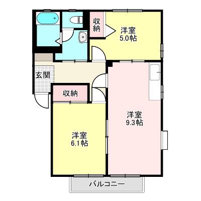 プラザハイツC(2DK/1階)の間取り写真