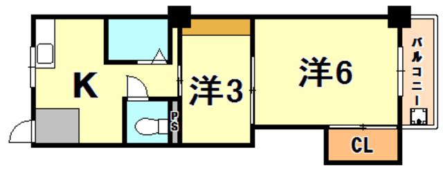 国香マンション(2K/6階)の間取り写真