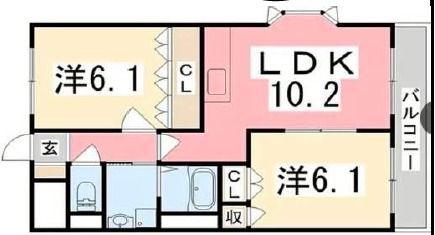 コンフォートダブルS(2LDK/2階)の間取り写真