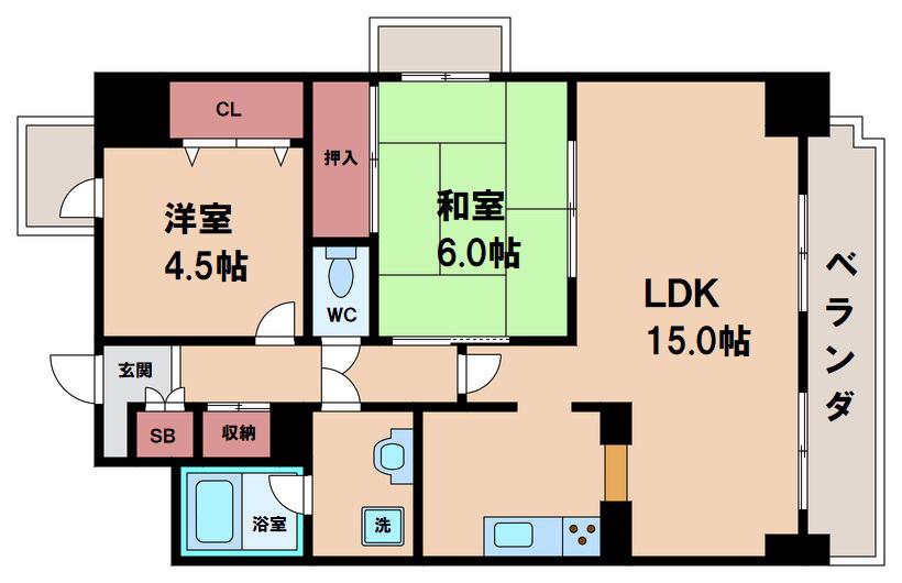 ソレイユ あべの(2LDK/6階)の間取り写真