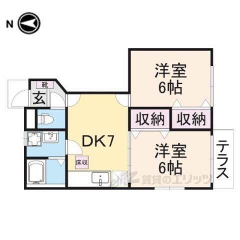 ローブレオークラⅠ(2DK/1階)の間取り写真