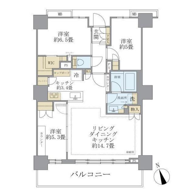 BRILLIATOWER聖蹟桜ヶ丘BLOOMINGRESIDENCE(3LDK/15階)の間取り写真