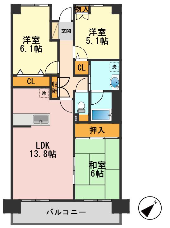 パークキューブ亀有(3LDK/2階)の間取り写真