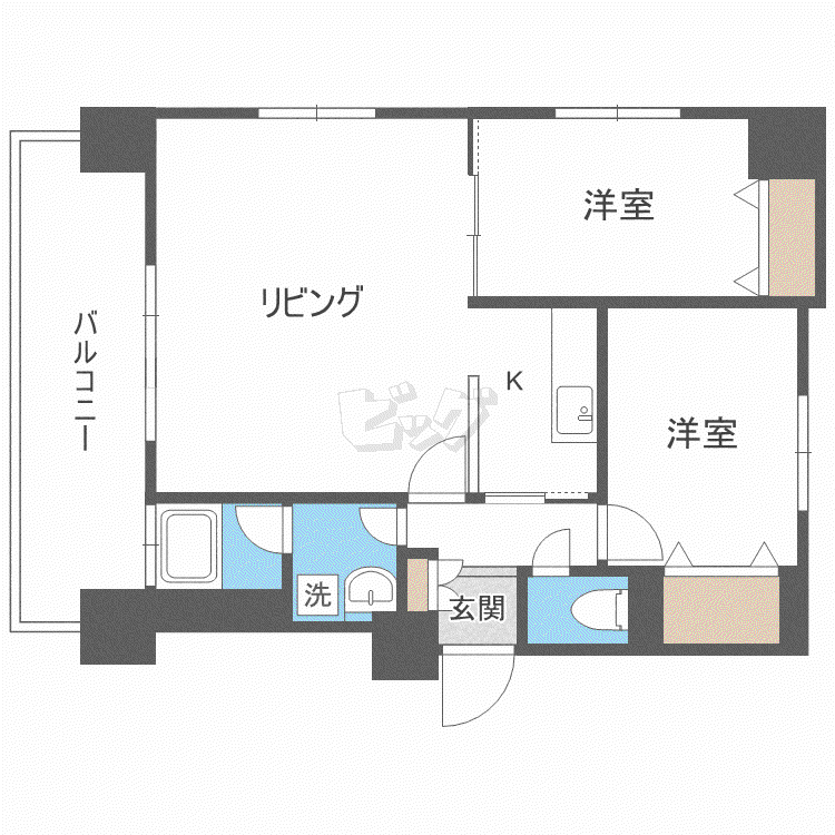 ビッグパレス南12条(2LDK/8階)の間取り写真