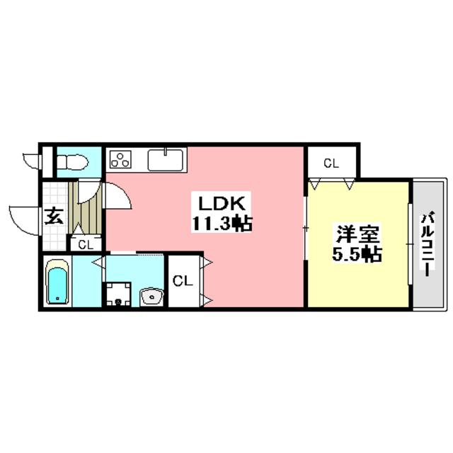 クリエオーレ別府(1LDK/1階)の間取り写真