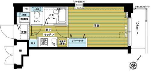 フェニックス・エルミタージュ BT(1K/4階)の間取り写真