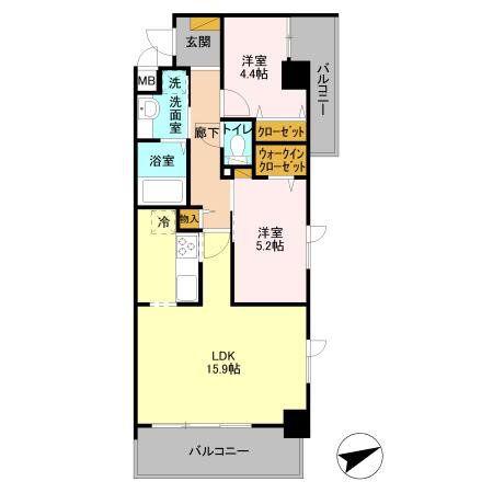 クレアガーデン(2LDK/4階)の間取り写真