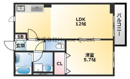 ハイム ユカリナ グリーン長瀬(1LDK/3階)の間取り写真
