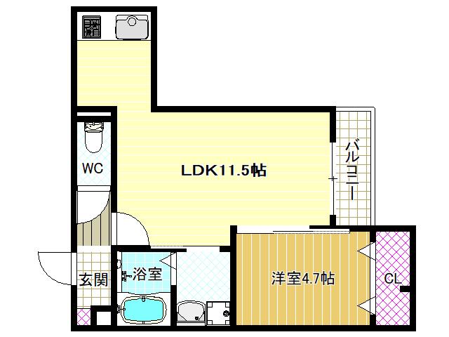アレグリア藤井寺(1LDK/1階)の間取り写真