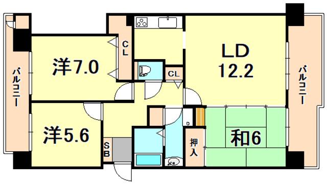 RICウエストコート4番街南棟2番館(3LDK/7階)の間取り写真