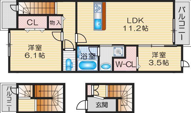 メゾン大島IV(2LDK/3階)の間取り写真