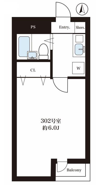 シャンブル東付中(1K/3階)の間取り写真