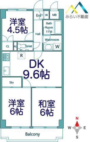 スカイパレス東戸塚(3DK/5階)の間取り写真