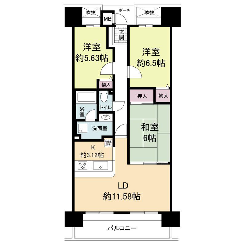 サンマンションアトレ北園田(3LDK/6階)の間取り写真