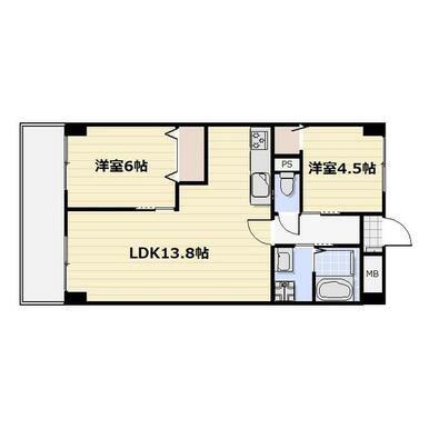 オレンジコート高松(2LDK/11階)の間取り写真