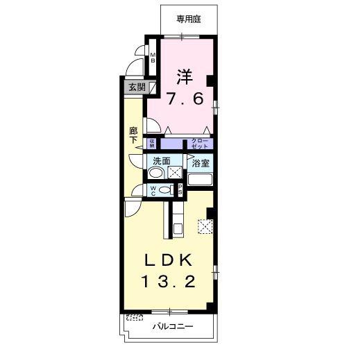 カーサスカイ IV(1LDK/1階)の間取り写真