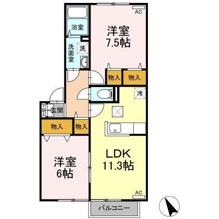 リバーサイドシャトーABC(2LDK/1階)の間取り写真