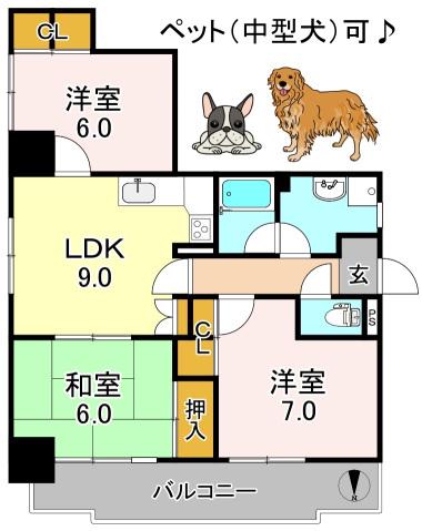 ディアコート平野(3LDK/9階)の間取り写真
