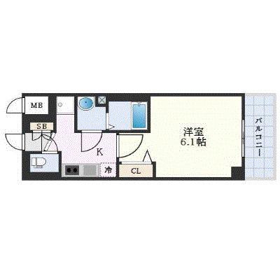 プレサンス新町ウィズ ジョイ(1K/2階)の間取り写真