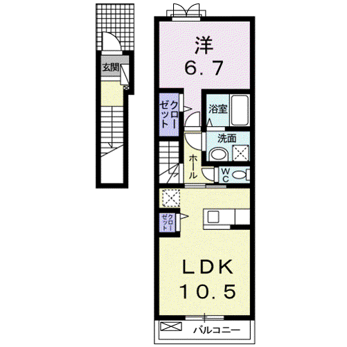 プラシードコルソ(1LDK/2階)の間取り写真