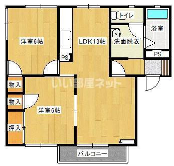 コスモスプラザ(2LDK/1階)の間取り写真
