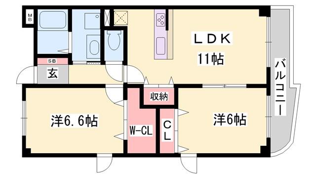 メゾンドフレール(2LDK/1階)の間取り写真