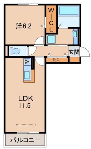 KOCOA TERRACE(1LDK/2階)の間取り写真